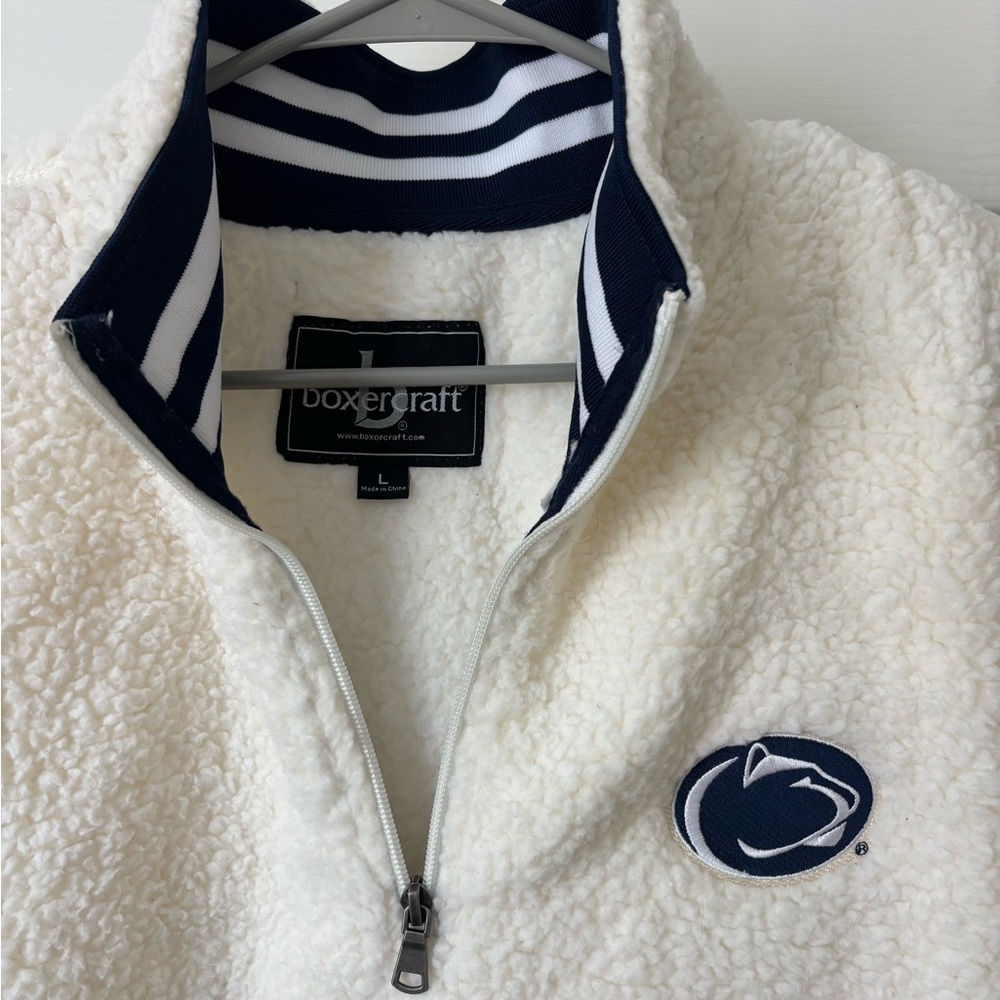 Penn State Boxercraft Cream Sherpa Quarter-Zip with Navy Stripes